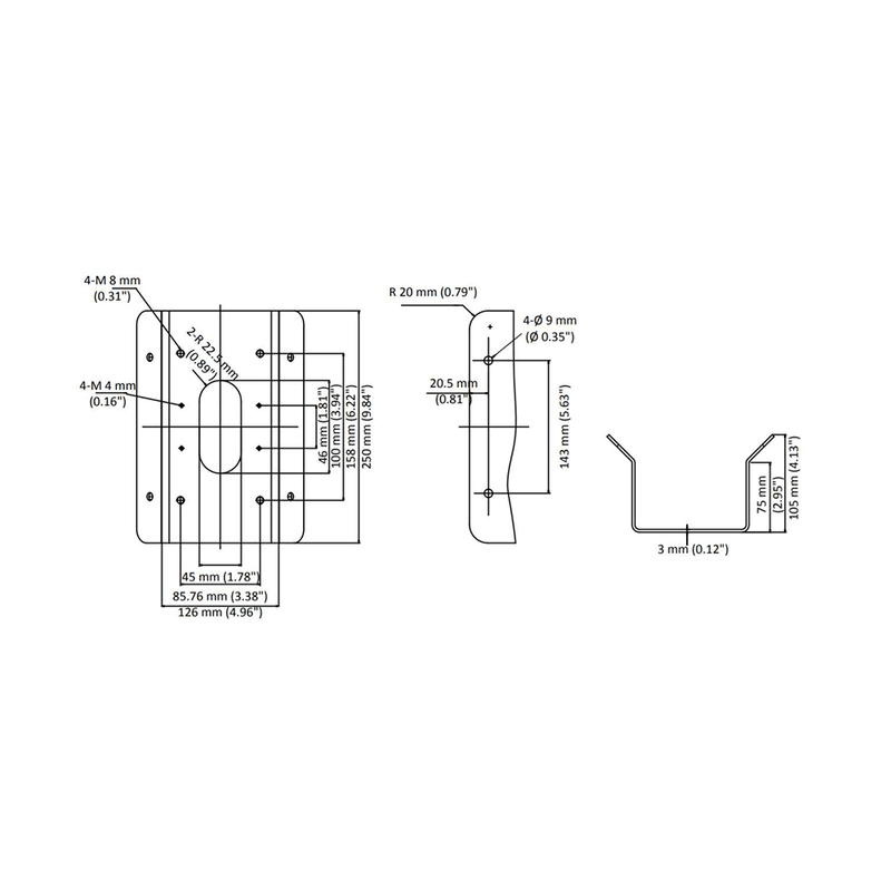 ( Bracket-3XCM-L ) Corner mount bracket for Hikvision 5MP&4K VF Bullet & VF dome camera DS-1476ZJ-SUS