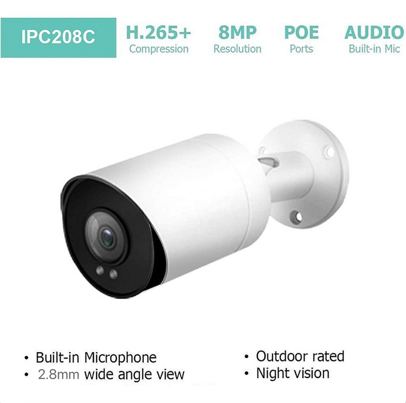 ( IPC208C ) NDAA 4K ColorVu POE IP Bullet Camera support 24hr color night vision with warm white LED