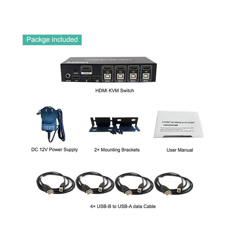 4K HDMI KVM Switch 4 Port USB KVM HDMI Switch, Support Button Switch,Hotkey Switch and Auto Scan Switch - LINOVISION US Store