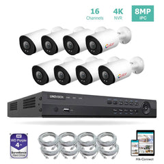 16 Channel 4K IP PoE Security Camera System 16ch 4K NVR and 8 8MP Colorful Night View Bullet PoE IP Cameras with 4TB HDD Support Audio Night Vision POE Plug-n-Play - LINOVISION US Store