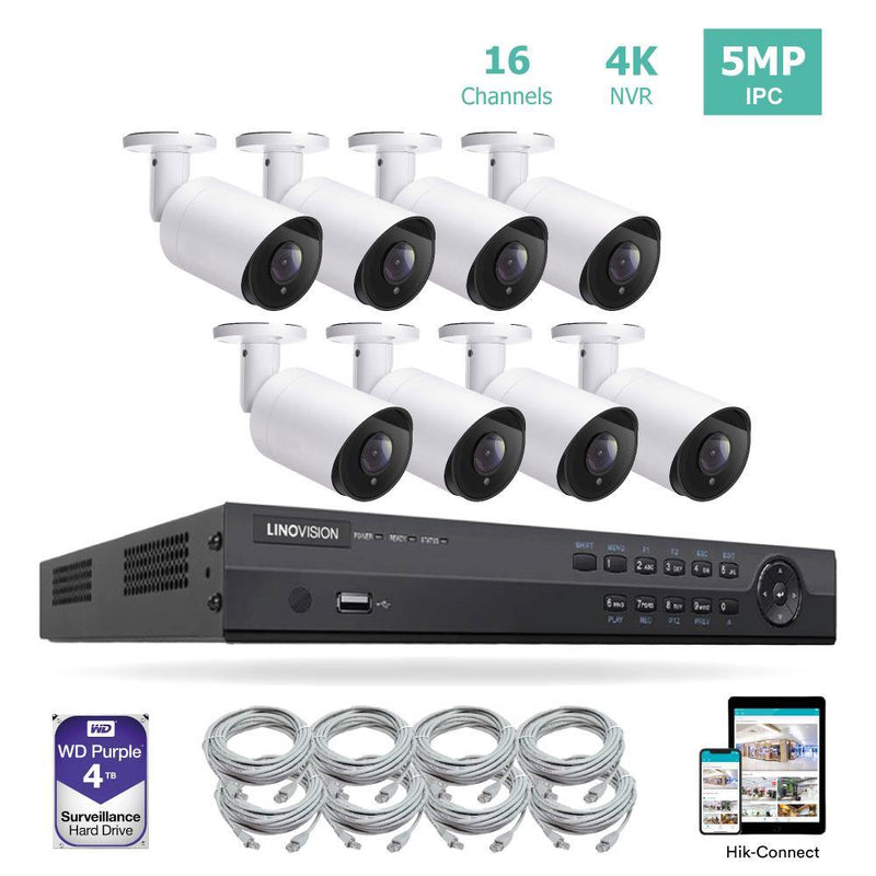 16 Channel 4K PoE IP Camera System 16 Channel 4K NVR and 8 5MP PoE Bullet Security Cameras With 4TB HDD - LINOVISION US Store
