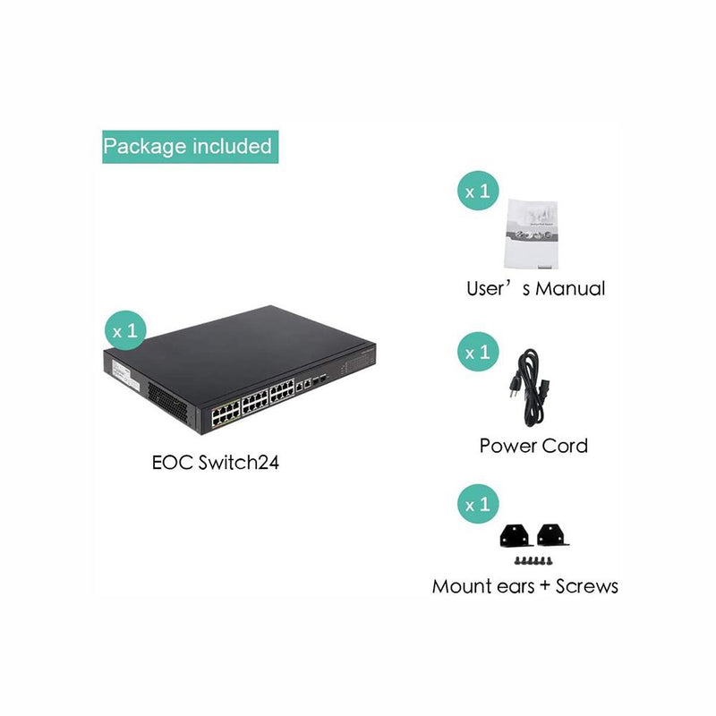 24 Port Industrial Managed POE & EOC Hybrid ePOE Switch with Ethernet Over Coax Technology Power Budget 360W 10M/100M/1000M IEEE802.3af/at Standard Working with Dahua ePOE IP Camera - LINOVISION US Store