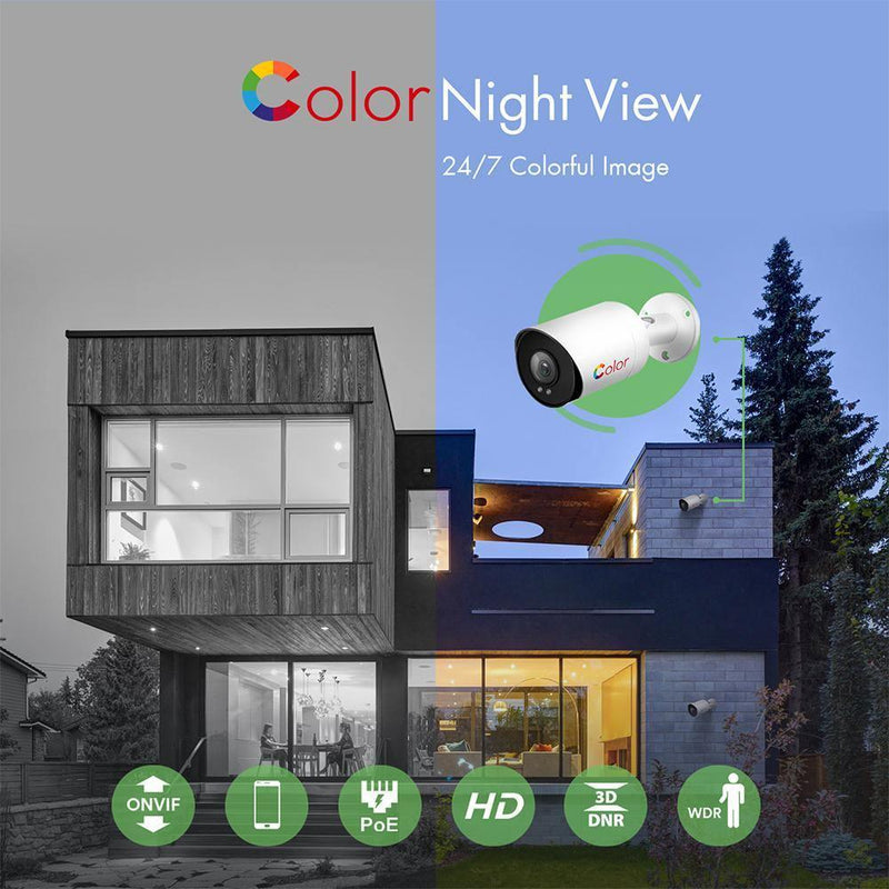 8 Channel 4K NVR PoE IP Camera System H.265+ 8 Channel 4K NVR and 8 Pcs 8MP Colorful Night View PoE Bullet Security Cameras With 2TB HDD - LINOVISION US Store