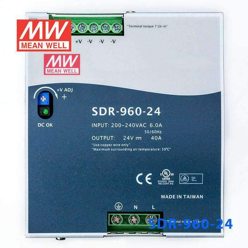 MW Mean Well SDR-960-48 48V 20A 960W Single Output Industrial DIN Rail with PFC Function Power Supply - LINOVISION US Store