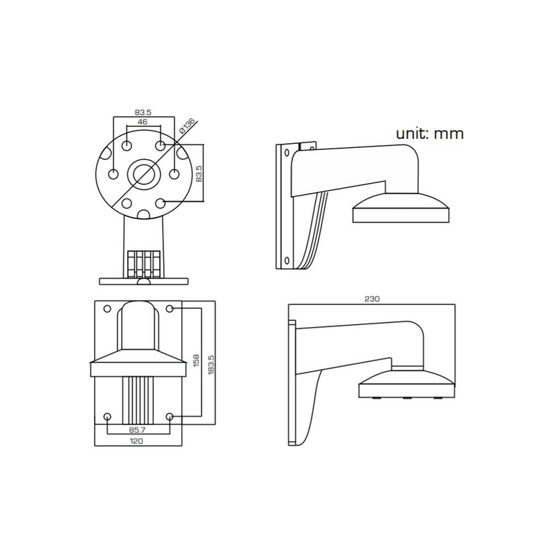 DS-1273ZJ-135 Wall-mount bracket for Hikvision VF DS-2CC52X1P(N)-VP, DS-2CC52X1P(N)-AVPIR2, DS-2CD2712F-I(S), DS-2CD2732F-I(S)white plastic - LINOVISION US Store