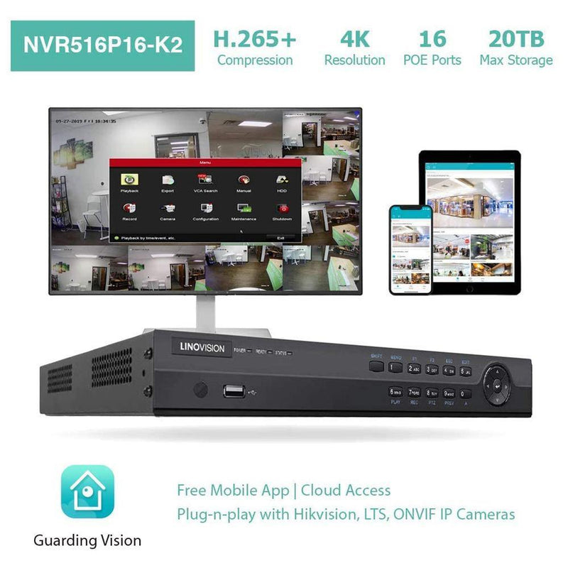 16 Channel 4K PoE IP Camera System 16 Channel 4K NVR and 8 5MP PoE Bullet Security Cameras With 4TB HDD - LINOVISION US Store