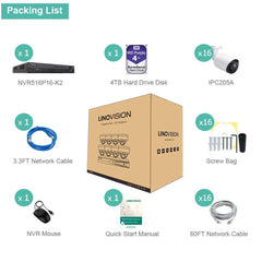 16 Channel 4K PoE IP Camera System 16 Channel 4K NVR and 16 5MP PoE Bullet Security Cameras With 4TB HDD - LINOVISION US Store