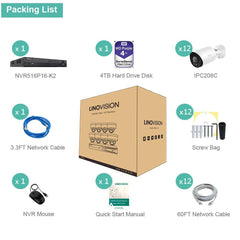 16 Channel 4K IP PoE Security Camera System 16ch 4K NVR and 12 8MP Colorful Night View Bullet PoE IP Cameras with 4TB HDD Support Audio Night Vision POE Plug-n-Play - LINOVISION US Store