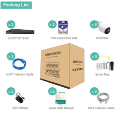 16 Channel 4K PoE IP Camera System 16 Channel 4K NVR and 8 5MP PoE Bullet Security Cameras With 4TB HDD - LINOVISION US Store
