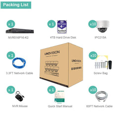 16 Channel 4K PoE Security Camera System 16CH 4K NVR and 10 Outdoor 5MP Dome PoE IP Cameras with 4TB HDD - LINOVISION US Store