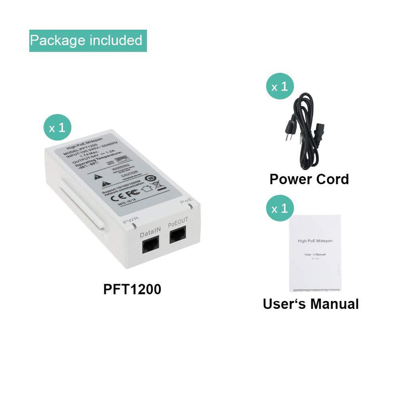 60W Gigabit Ultra POE Injector PFT1200 Single Port Hi-POE Midspan 802.3at/af, 10/100/1000Mbps - LINOVISION US Store