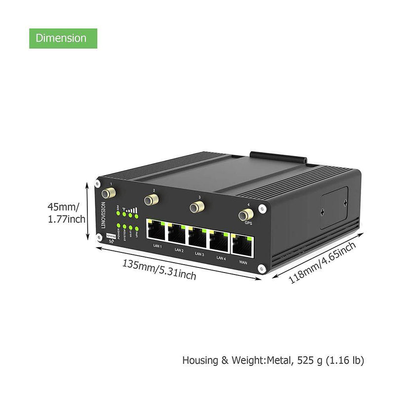 LINOVISION Industrial 5G Cellular Router with Dual 5G SIM Cards and RS232/485 IoT Integration, 5G LTE Router Supports Gigabit Ethernet, WiFi 5G/4G and GPS - LINOVISION US Store