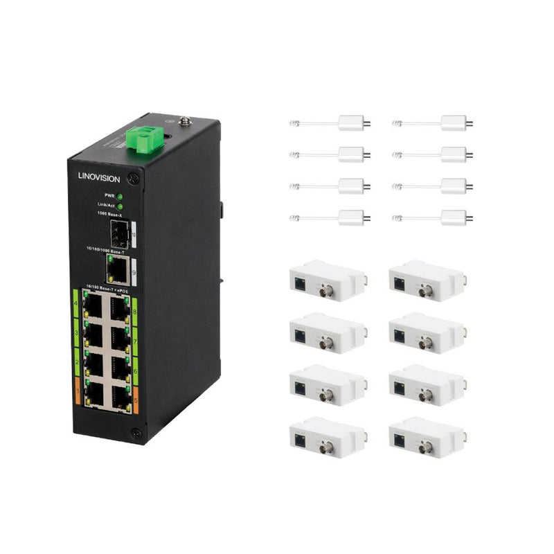 8 Port Industrial POE & EOC Hybrid ePOE Switch with Ethernet Over Coax Technology Supports POE Over Coax Transmission Comes with 8 EOC Adapters and EOC Transmitters - LINOVISION US Store