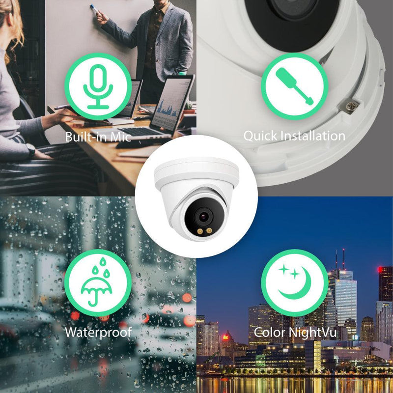 8 Channel 5MP PoE IP Camera System 8CH 4K NVR and 6 Pcs 5MP Night ColorVu PoE Turret Security Cameras with 2TB HDD - LINOVISION US Store
