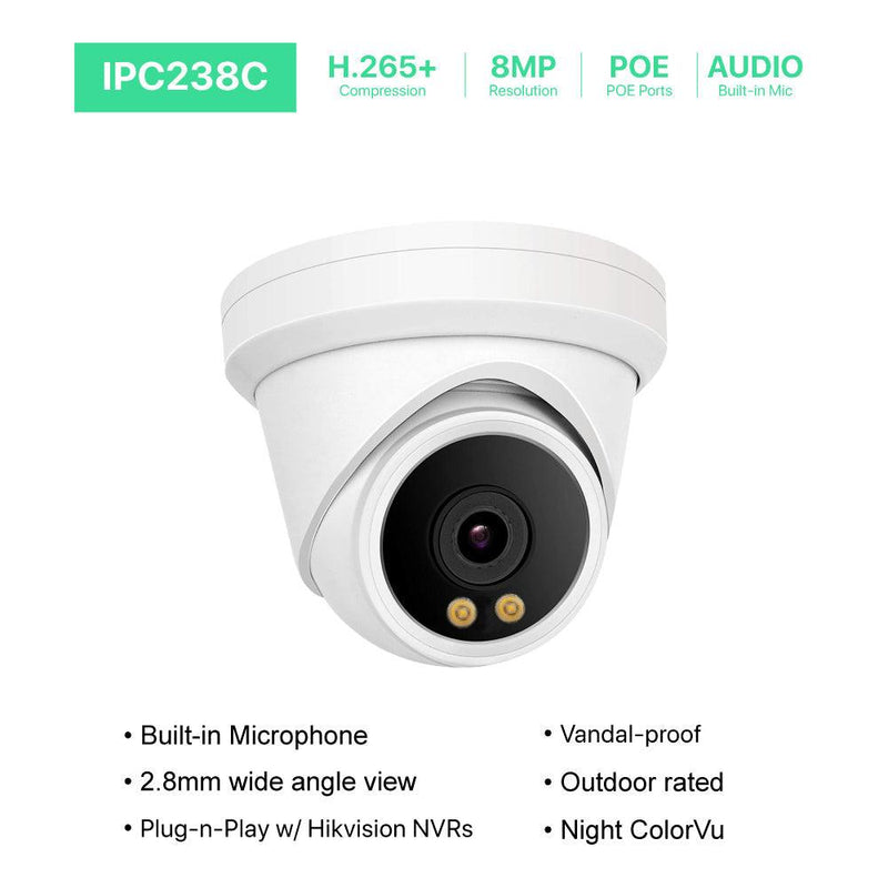 8 Channel 8MP PoE IP Camera System 8CH 4K NVR and 6 Pcs 8MP Night ColorVu PoE Turret Security Cameras with 2TB HDD - LINOVISION US Store