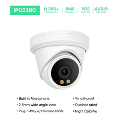 8 Channel 8MP PoE IP Camera System 8CH 4K NVR and 6 Pcs 8MP Night ColorVu PoE Turret Security Cameras with 2TB HDD - LINOVISION US Store