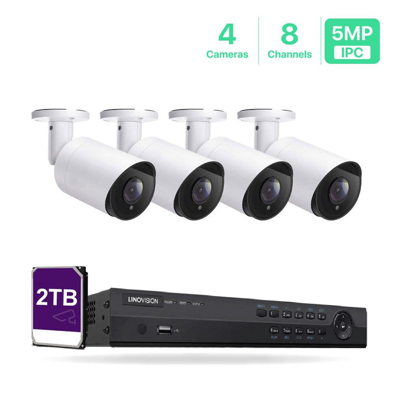 8 Channel 4K PoE IP Camera System 8 Channel 4K NVR and 4 Pcs 5MP PoE Bullet Security Cameras with 2TB HDD - LINOVISION US Store