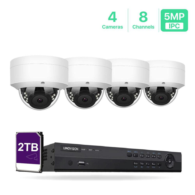 8 Channel 4K NVR PoE IP Camera System H.265+ 8 Channel 4K NVR with 2TB HDD and 4 Outdoor 5MP PoE Dome Security Cameras - LINOVISION US Store