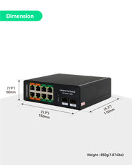 Industrial 8 Ports Full Gigabit PoE Switch with 2 SFP Uplinks, Provide BT 90W  PoE Output