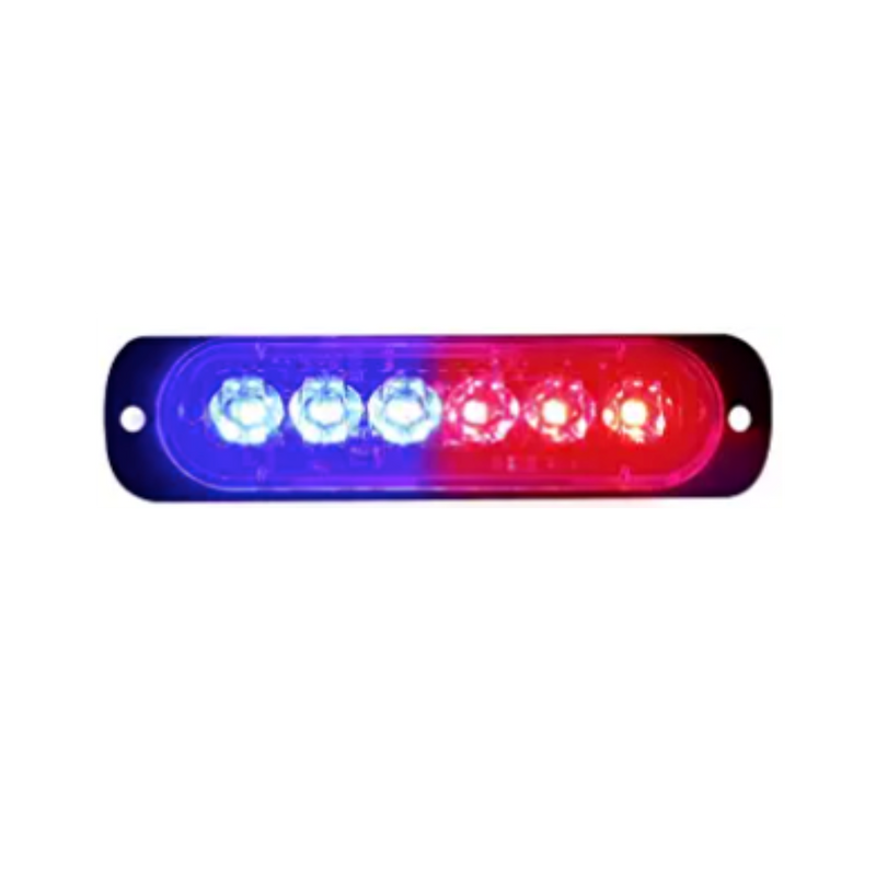 Flashing strobe light with 6x LEDs, 3 blue and 3 red LEDs, outdoor rat