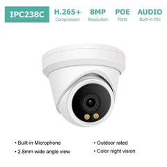 4K ColorVu POE IP Turret Camera support 24hr color night vision with warm white LED and ONVIF NDAA Compliant for commercial video surveillance (IPC238C) - LINOVISION US Store