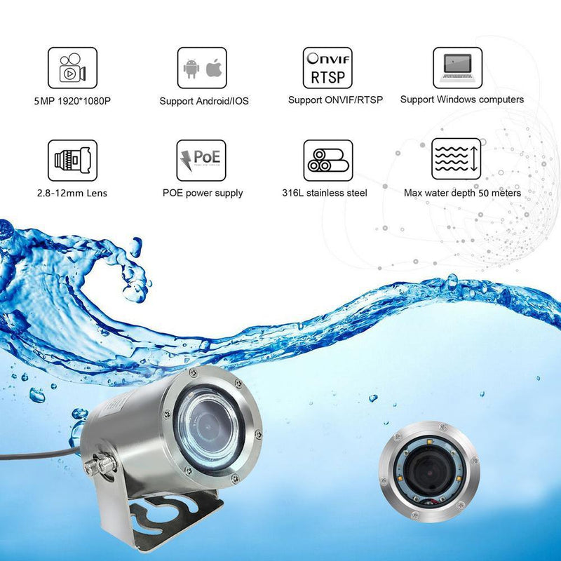 LINOVISION 5MP 2.8-12mm Lens 316L Stainless Steel Underwater POE IP Camera with White LEDs Working in 165ft Lake Water or Ocean Water, Comes with 33ft Cable (IPC425Z-316LAC) - LINOVISION US Store