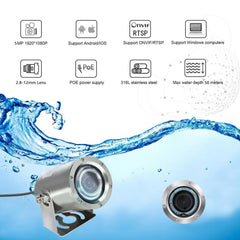 LINOVISION 5MP 2.8-12mm Lens 316L Stainless Steel Underwater POE IP Camera with White LEDs Working in 165ft Lake Water or Ocean Water, Comes with 33ft Cable (IPC425Z-316LAC) - LINOVISION US Store