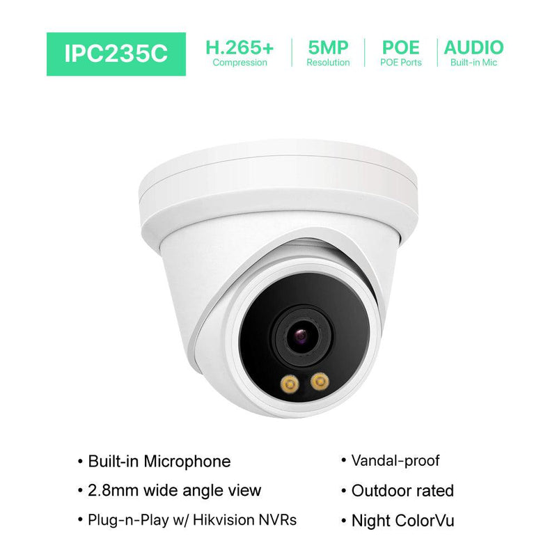 5MP ColorVu POE IP Turret Camera support 24hr color night vision with warm white LED and ONVIF NDAA Compliant for commercial video surveillance (IPC235C) - LINOVISION US Store