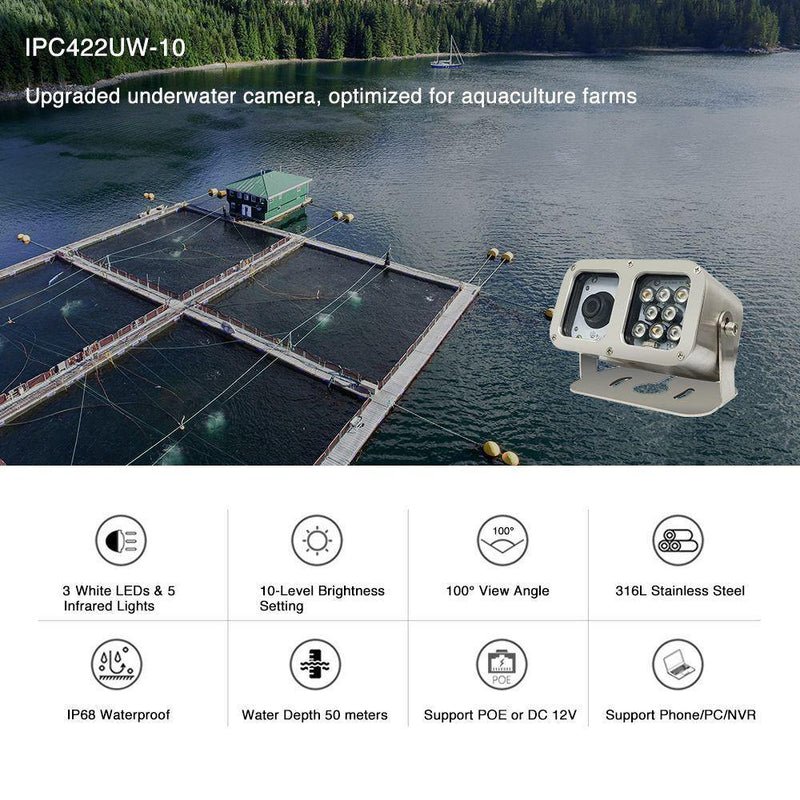 LINOVISION Underwater Camera Featuring 316L Anti-Corrosion Case IP68 1080P 2MP POE IP Camera 10 Meters Length Special Line Lens 2.8MM - LINOVISION US Store