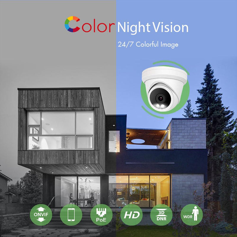 5MP ColorVu POE IP Turret Camera support 24hr color night vision with warm white LED and ONVIF NDAA Compliant for commercial video surveillance (IPC235C) - LINOVISION US Store