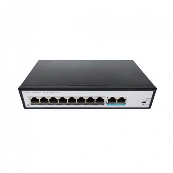 10 Ports 100Mbps POE Switch with 8  IEEE802.3af/at POE+ Ports and 2 GE Uplink Ports, PoE Budget 100W